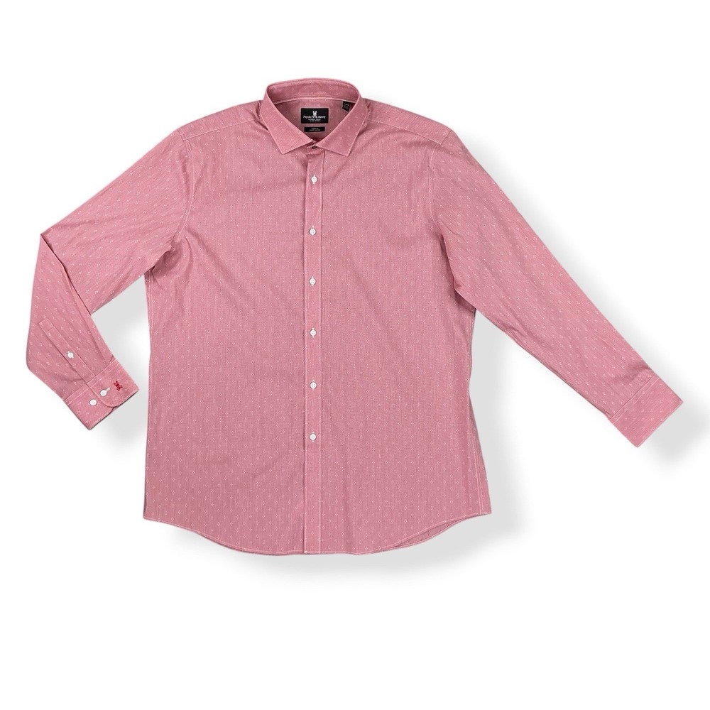 Psycho Bunny Shirt Men 17 34/35 Red White Houndstooth Long Sleeve Button Logo